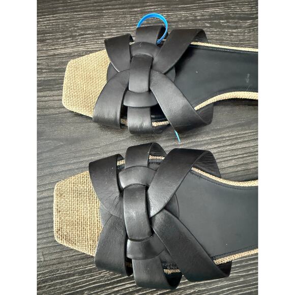 Yves Saint Laurent Beige Jute and Black Tribute Flat Slide Sandals Sz. 10.5 - Picture 6 of 8